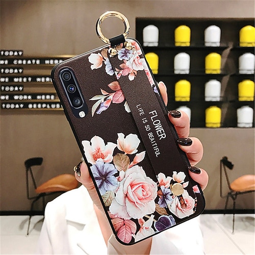 Handy Hülle Handyhüllen Für Samsung Galaxy S26 Ultra Plus S25 S24 S23 S22 S21 FE S21 Ultra Plus S20 A14 A34 Rückseite Mode Mit Handgelenkschlaufe Ständer Blume TPU Image