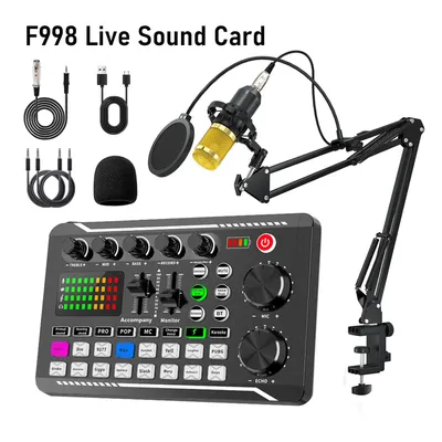 F998 Audio Sound Card USB External Headset BM-800 Microphone Webcast Live Broadcast Sound Card