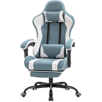 Gaming Chair, Video Game Chair with Footrest and Massage Lumbar Support, Breathable Fabric Swivel Seat Height Adjustable(Green)