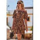 Sosandar Womens Leopard Print Ruffle Detail Bardot Dress - Brown - Size 14 UK | Sosandar Sale | Discount Designer Brands