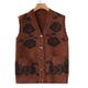 Women'S Mother'S Knitted Sweater Cardigan - Winter Sleeveless Waistcoat Middle-Aged And Elderly Top Autumn Warm Flowers Vest Jacket For Grandma Clothes,Brown,X,Large