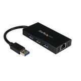 Startech.com 3 Port Portable Usb 3.0 Hub With Gigabit Ethernet Adapter Nic - Aluminum W/ Cable