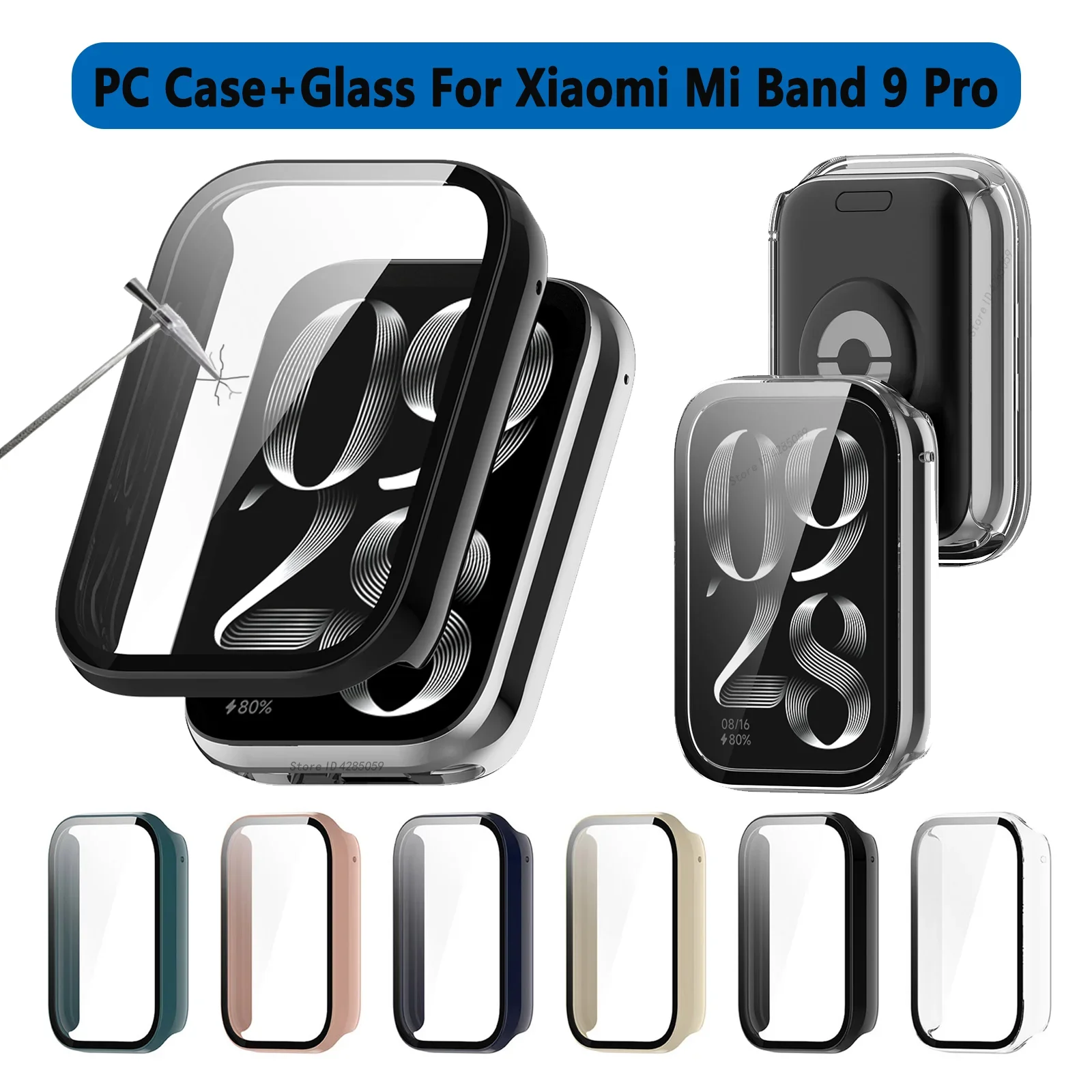 Glas + Hülle für Xiaomi Mi Band 9 Pro Smartwatch Rundum-Displayschutz PC-Stoßstange für Mi Band 9 Pro Zubehör aus gehärtetem Glas Image
