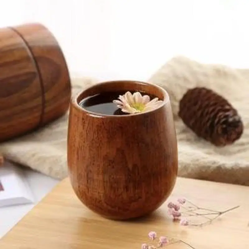 Nordic Big Belly Tasse Holz Tasse Kreative Holz Tasse Massivholz Anti Verbrühungen Tee Tasse Wein Image