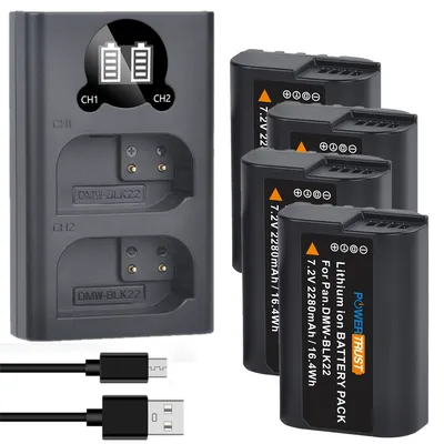 DMW-BLK22 Battery/ Dual Bay Battery Charger for Panasonic DMW-BLK22E and Lumix DC-S5, S5 II, S5 IIX, GH6, GH5 II, DC-S5KK S5M2X