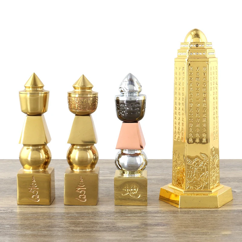 Buddhistische Feng Shui Messing fünf Element Pagode-Amulett kann mit tibetischen Schätzen Pagode Himmel und Erde ausgestattet werden