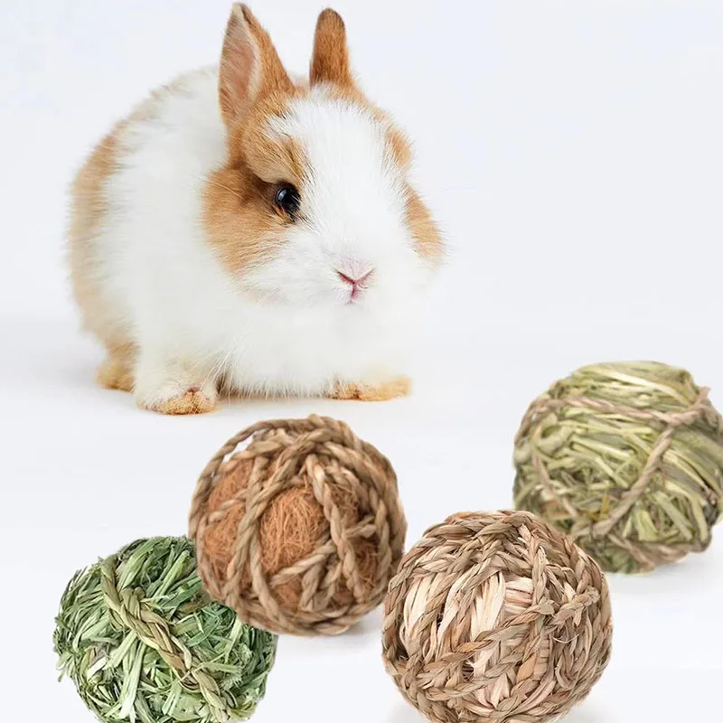 4/5 stücke Kauen geflochtenen Ball Meers chweinchen Kaninchen Hamster Kleintier spielen Haustier interaktive Kau spielzeug Naturrasen Ball Spaß Haustier Spielzeug Image