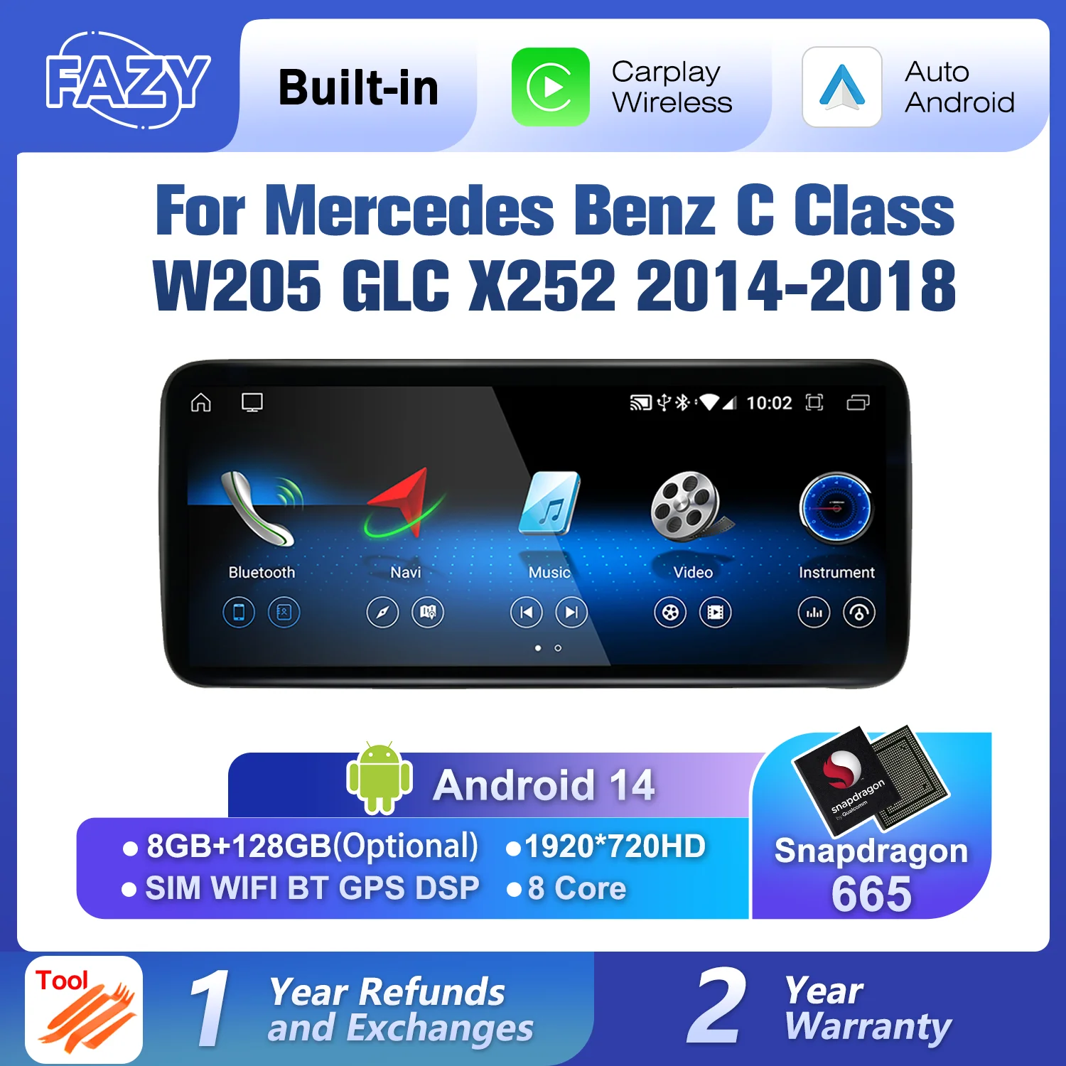 Android 14 Wireless CarPlay für Mercedes Benz C-Klasse W205 GLC X253 2014-2018 Auto-Bildschirm Radio Multimedia Navigation GPS 4G WiFi Image