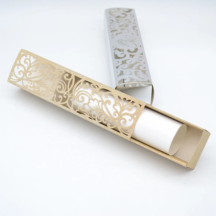 Scatola di invito per feste di compleanno di nozze con taglio Laser in pizzo delicato di carta glitterata in oro rosa