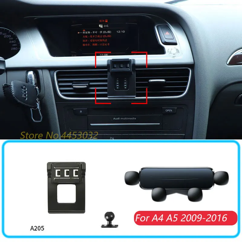 Auto Telefon Halter Für Audi A4 A5 2009-2016 Schwerkraft Ständer Halterung Unterstützung Horizontale GPS Mobile Halterung Zubehör mit Basis Image