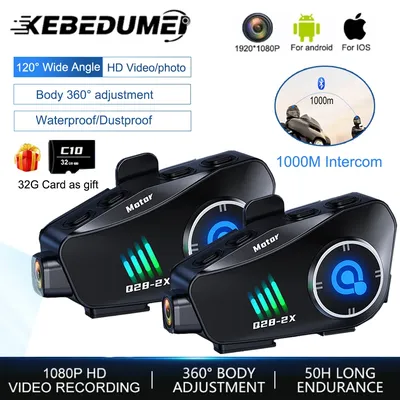 Kebidumei Bluetooth Motorrad Intercom Helm Headset 1000M Interphone Musik Teilen Kopfhörer WiFi App Image