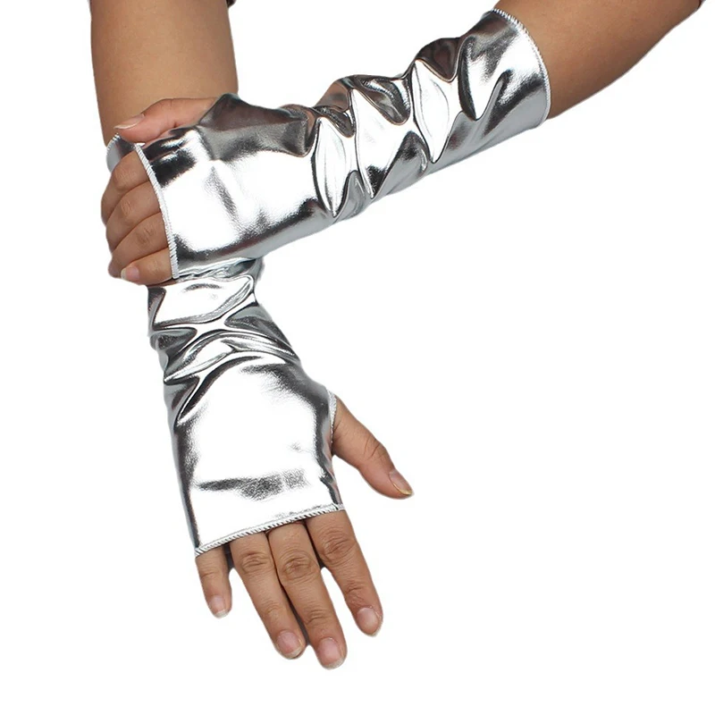Mode finger los glänzend pu Leder handschuhe Halloween verkleiden Punk-Stil Türsteher Hip Hop Imitation Leder Performance-Handschuhe Image