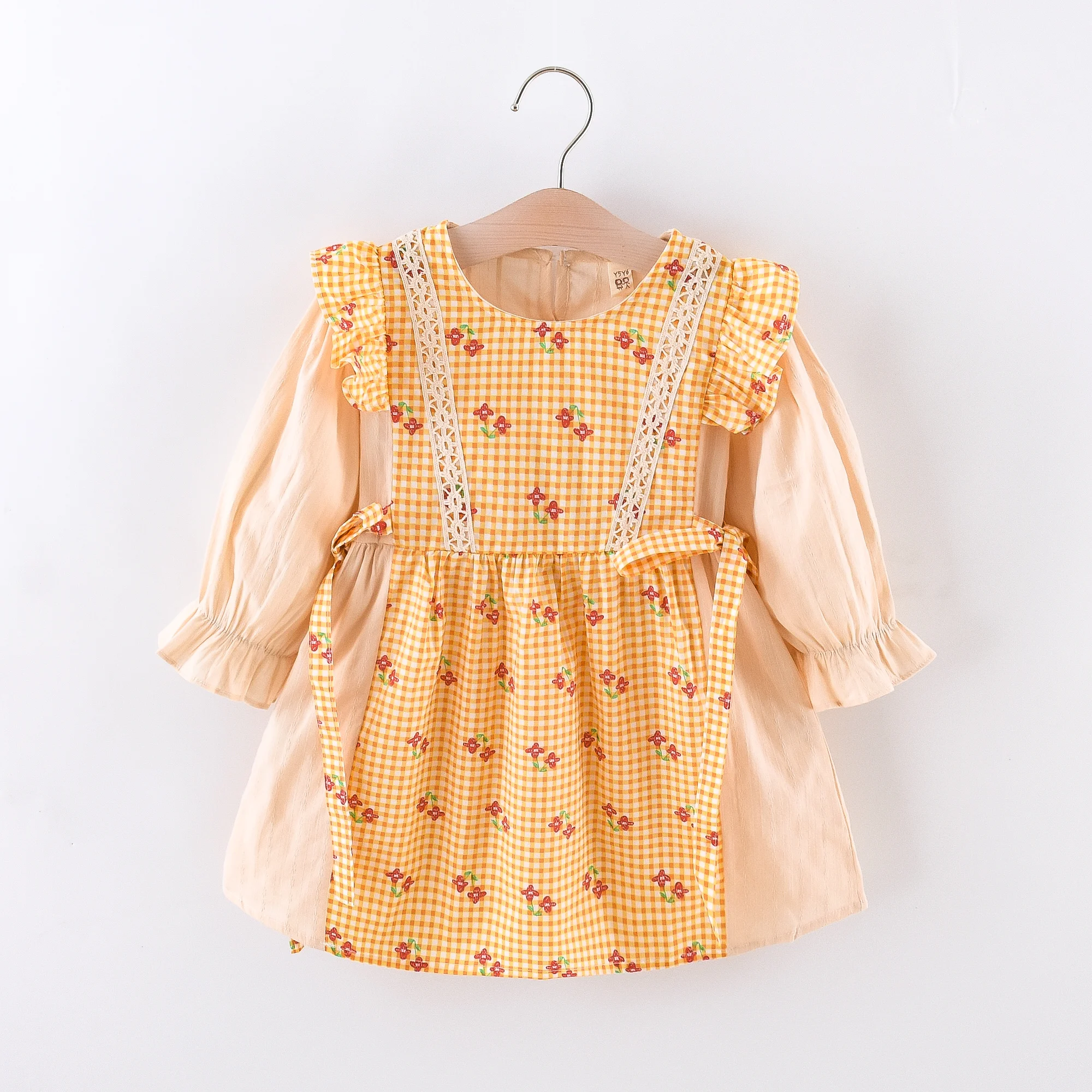 Mädchen Kleid Herbst Kinder Neue Karierte Gedruckt Schwarz Pilz Rand Langarm Kinder Kleid Image