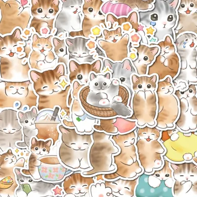 40 Stück supersüße Cartoon-Kätzchen-Aufkleber, selbstpasstend, kann zum Dekorieren von Handyhüllen, Computer usw., Überraschungsgeschenken verwendet werden Image
