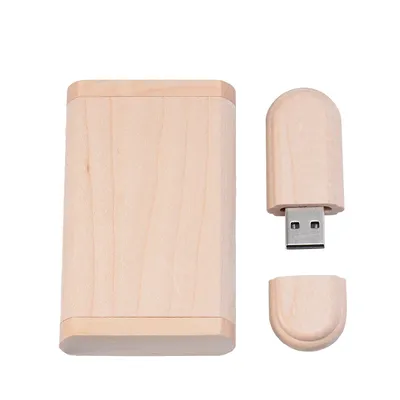 JASTER Kleines ovales USB 2.0-Flash-Laufwerk 128 GB Hübscher Stift mit Holzkiste 64 GB Kreatives Image