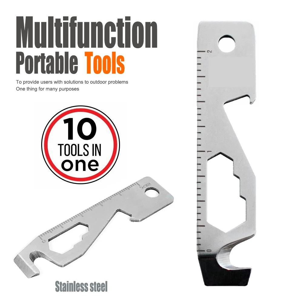 Zoll/metrisches 10-in-1-EDC-Taschen-Überlebenswerkzeug, Camping-Schraubendreher, Flaschenöffner, Lineal, Schlüsselanhänger, Outdoor-Werkzeuge zum Wandern, Angeln Image