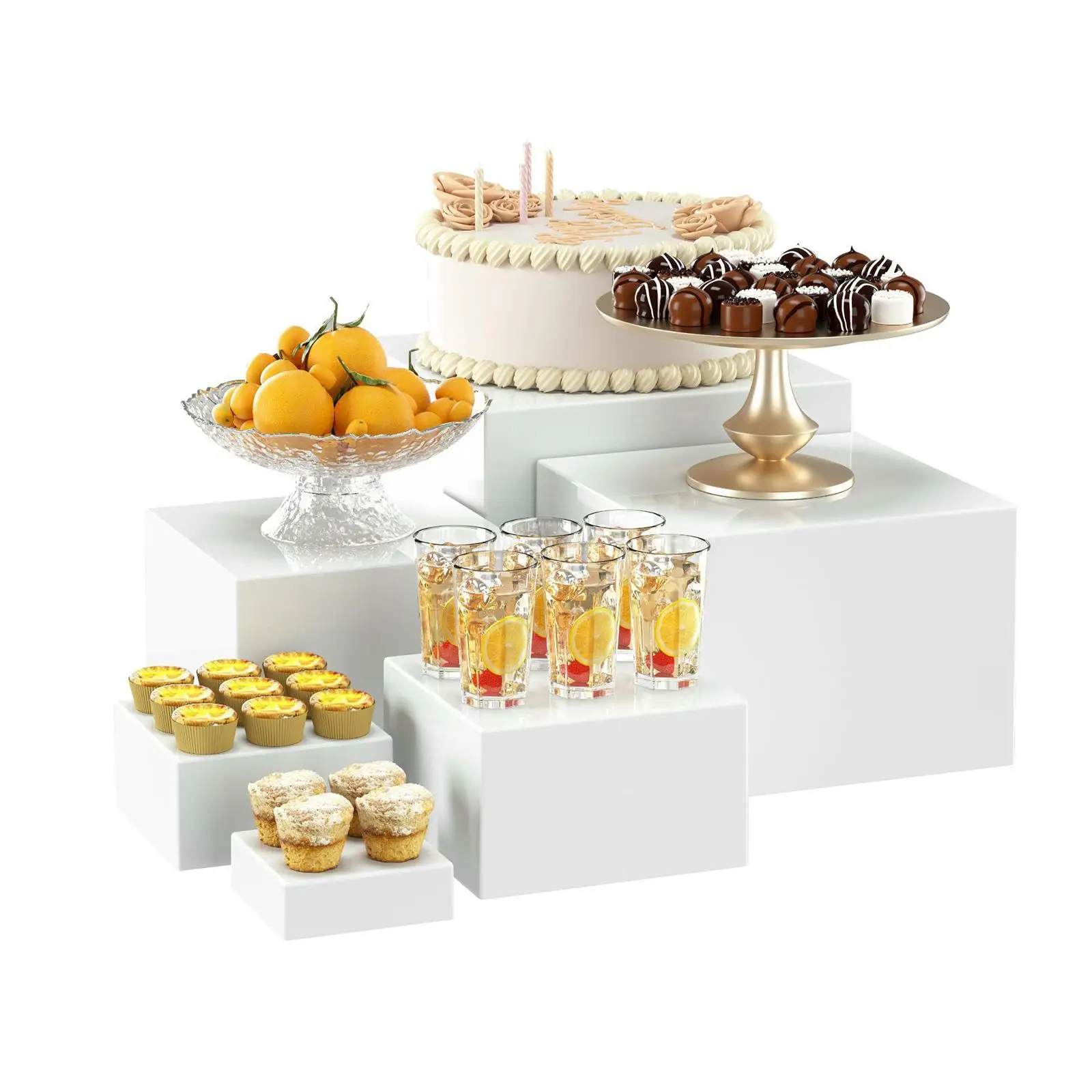 6 x Acryl-Buffet-Riser, Dessert-Tisch-Display-Set, Würfel-Display-Riser für Geburtstagsfeier, Hochzeiten, Cupcake, Süßigkeiten, Lebensmittel Image