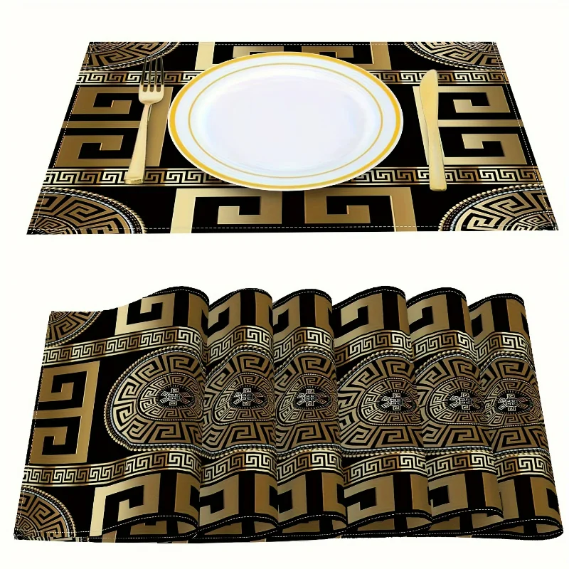 Elegante blau und grau geometrisch gestreifte Tischs ets perfekt für Familien hotel Bankett und Urlaub Image