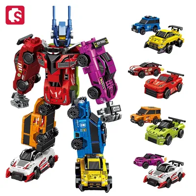 SEMBO 4IN1 Racing Fahrzeug Transforming Mech Roboter Assemblage Bausteine Kits MOC Sport Auto Modelle Jungen Spielzeug Geburtstag Geschenke Image