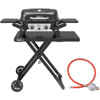 Tragbarer 2-Brenner Gasgrill inkl. Grilltisch, 5kW Tischgrill mit separatem Rollwagen, Portabler Image