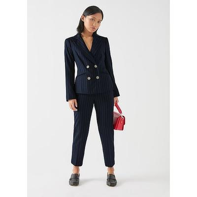 Bella Petite Blue & Navy Wool Pin Stripe Blazer, Navy