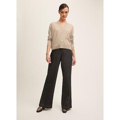 Mara Oatmeal Wool Blend V Neck Cardigan Champagne, Champagne
