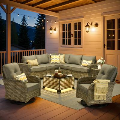 XIZZI 9-piece Outdoor Wicker Patio Furniture Set with Swivel Chairs
