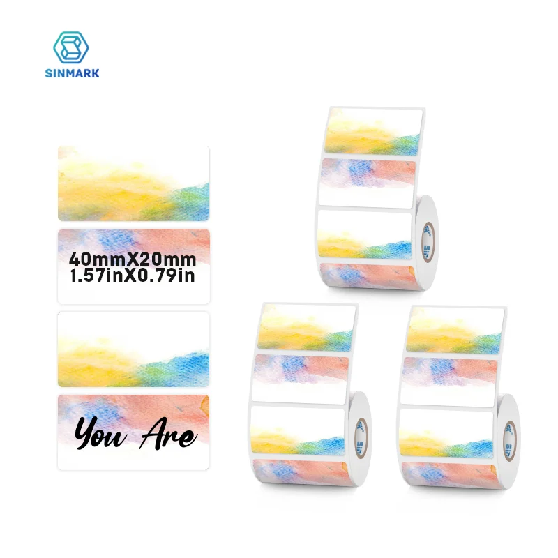 SINMARK Aquarell-Aufkleber, Thermo-Etikettenpapier, leere Aufkleber, Geschenk, niedliche Etiketten, kompatibel mit Phomemo M110/M200-Drucker Image