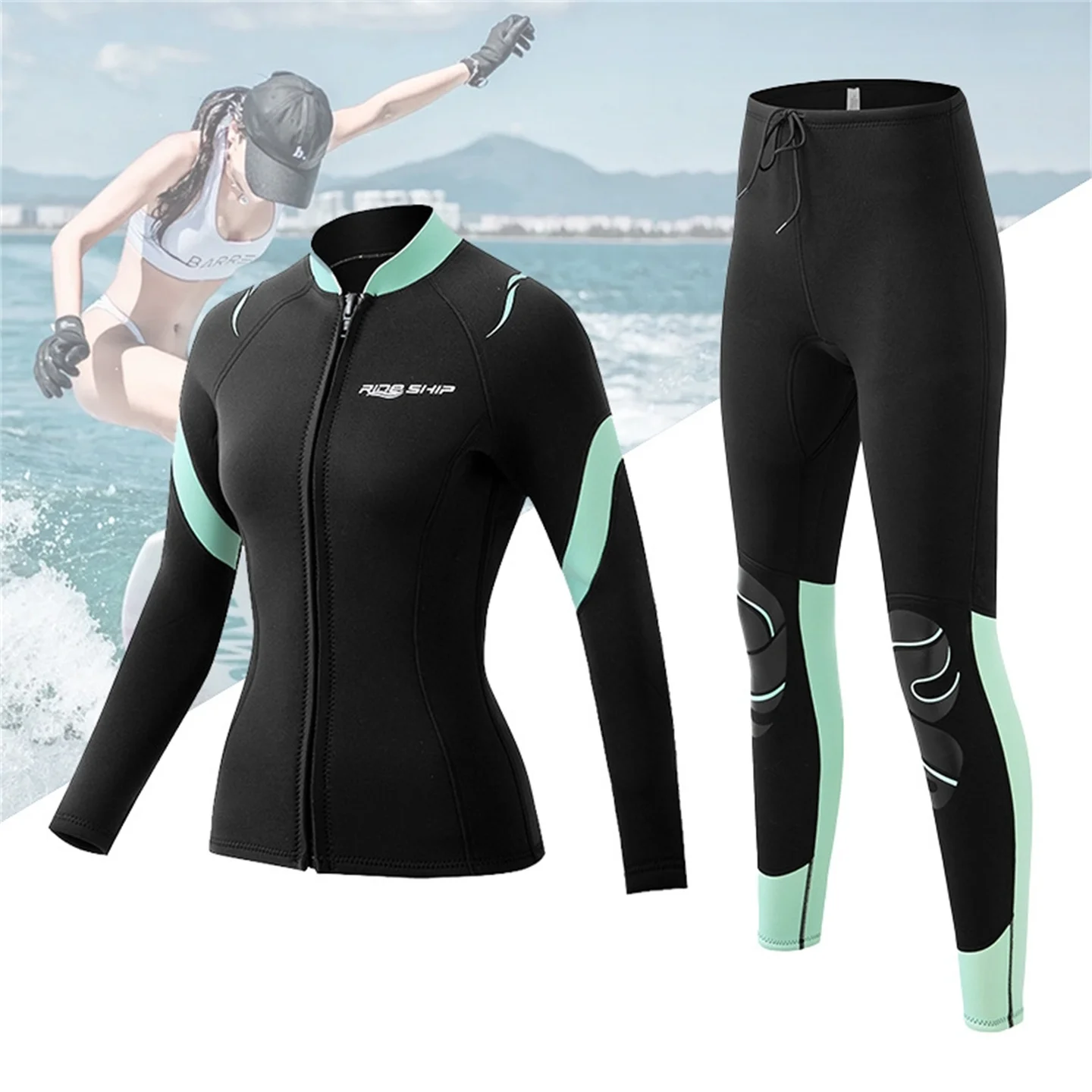 3 mm Neopren-Schlankheits-Neoprenanzug für Damen, Tauchoberteil und Hose, separates 2-teiliges Set, Schnorcheln, Surfen, Winter-Thermo-Badeanzug Image