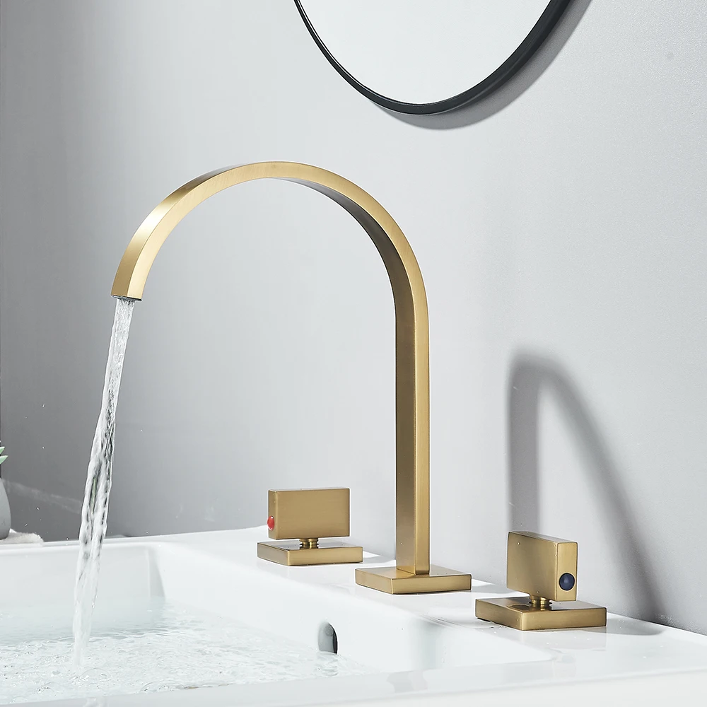 Gebürstetes Gold Badezimmer Waschbecken Wasserhahn Waschbecken Waschbecken Wasserhahn Waschbecken Wasserhähne Deck montiert Waschen heißes und kaltes Wasser Wasserhahn Mischbatterie