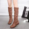 Botas De Mujer 2024 Winter Frauen Mid-kalb Flache Hohe Stiefel Leder Plus Größe Schuhe für Frauen 35-43 schnee Stiefel Braun Lange Stiefel