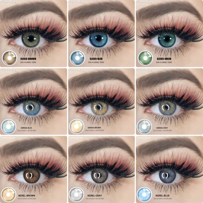 FUNSACHY 1 Paar neue farbige Kontaktlinsen für Augen, bunte Augenkontakte, natürliche braune Linse, blaue Augenlinse, jährliche Kosmetik, Schüler Image