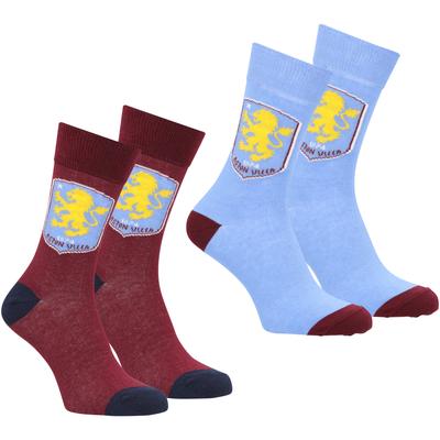 Aston Villa 2 Pack Crest Socks - Sky/Claret - Adults Image