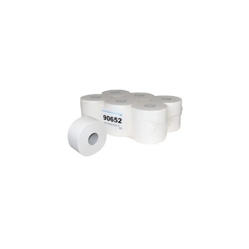 Toilettenpapier Brod, Mini-Jumborolle, weiß, 100 % Zellstoff, 2-lagig, 890 Blatt, 160 m, 12 Rollen im Folienpack