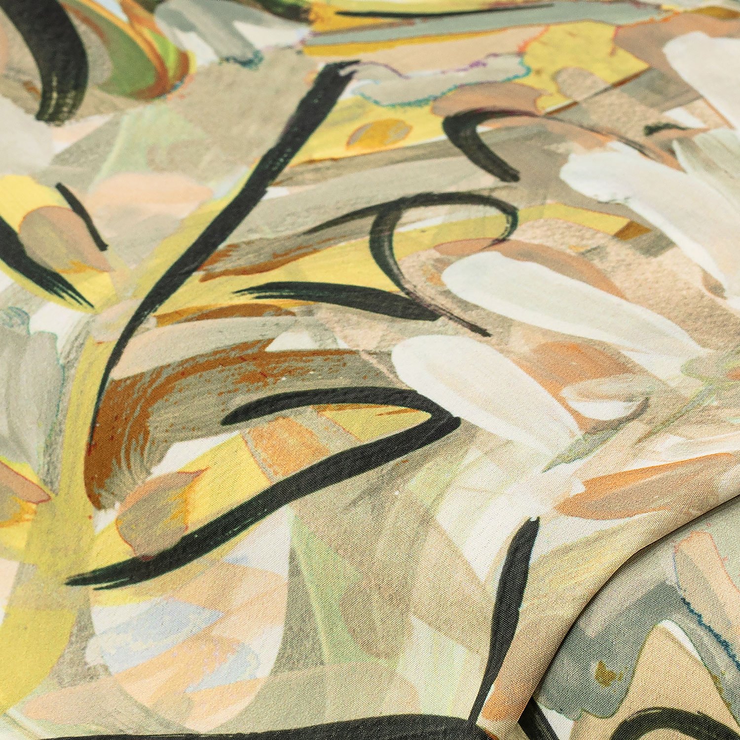 Tissu pour blouses "fleurs", jaune/gris
