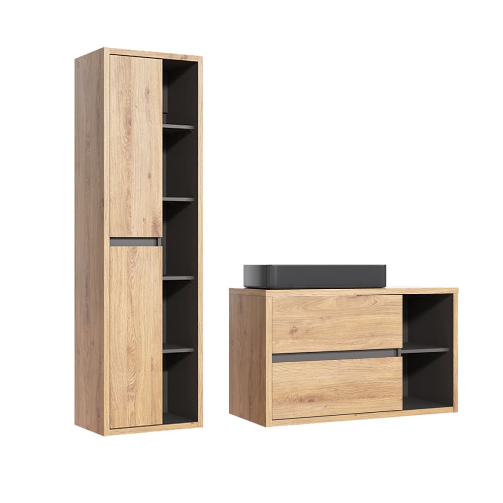 Ensemble meuble vasque colonne stratifiés beige et anthracite