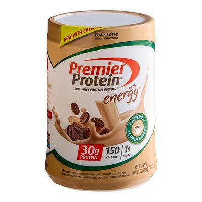 Premier Protein Cafe Latte Protein Powder with Caffeine 23.9 oz. - 4/Case