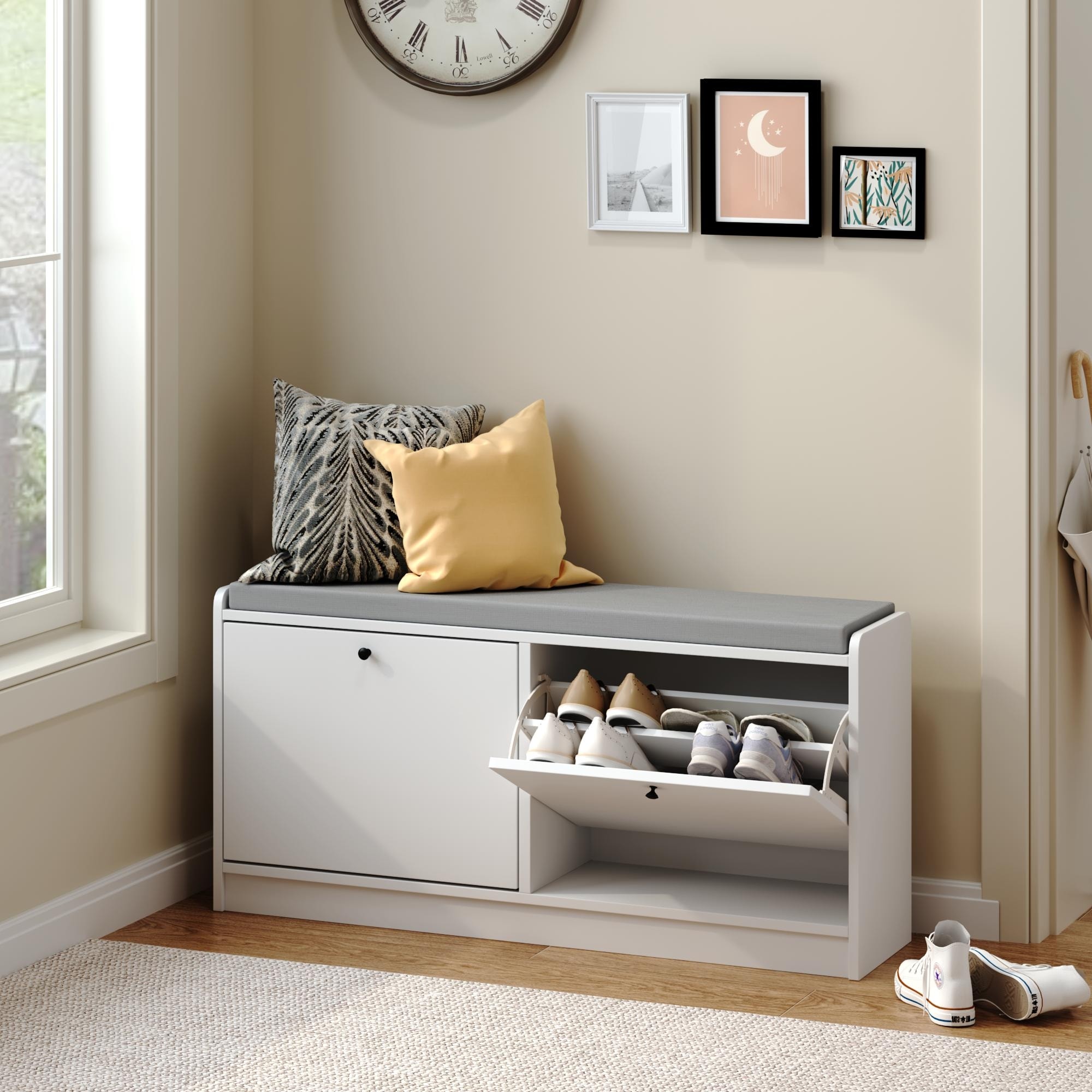 Shoe Storage Bench Entryway Bench with Storage,Shoe Bench Shoe Cabinet Storage,Shoe Rack Bench Cabinet with Cushion