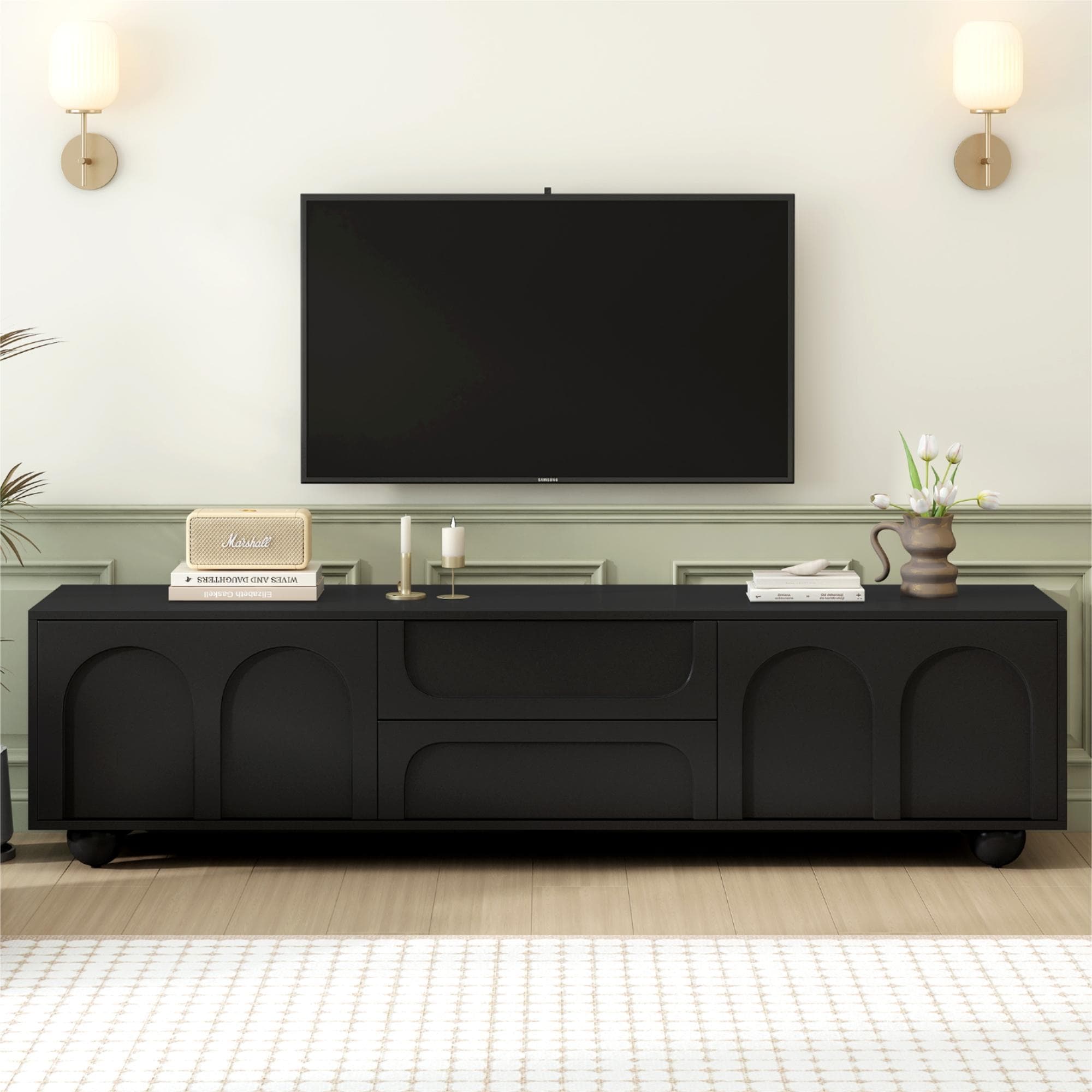 Entertainment Center with Arched Doors & 2 Drawers