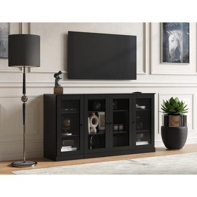 Palace Imports 100% Solid Wood TV Stand with Clear Glass Doors for TVs up to 65