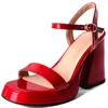 Luxus Block High Heels Sandalen Frauen Sommer Schuhe 2025, Große Größe Rot Schwarz Mit Hohen