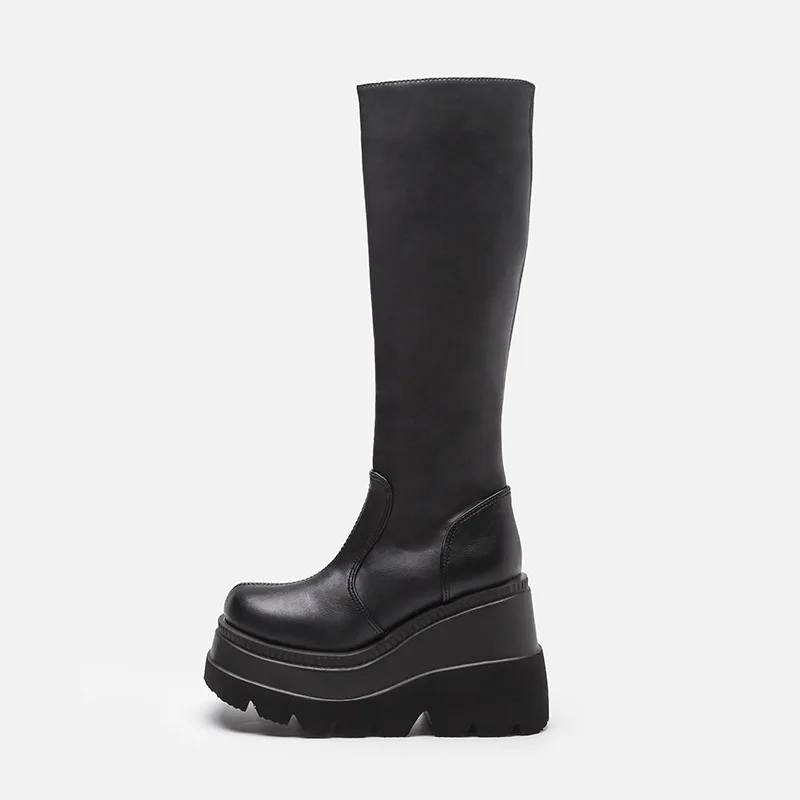2024 stivali invernali da donna con tacco inclinato scarpa antiscivolo alta nuova moda stivale con fondo spesso stile gotico comfort scarpe casual da donna