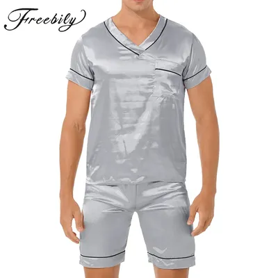 Sommer Satin Silk Pyjamas Pyjamas Set Männer Mode Homewear Zwei Stück Pijama Pyjama Nacht Anzug Image