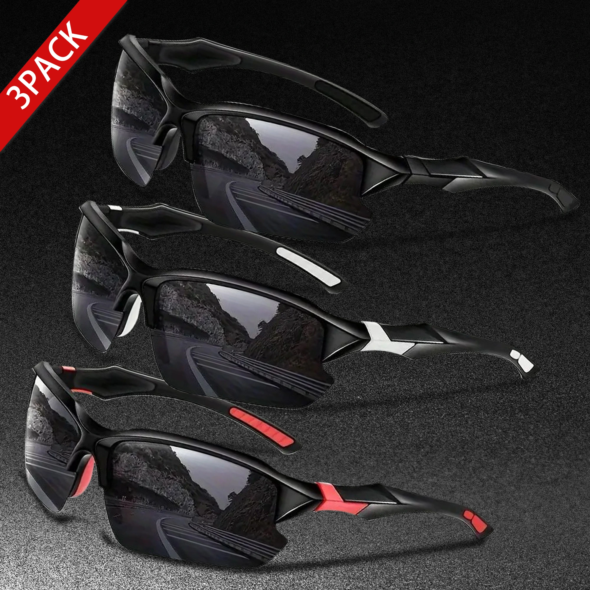 3 Paar polarisierte UV400-Angel-Sonnenbrillen für Damen und Herren, Outdoor-Sport, Radfahren, Reisen, Fahren, Wandern, Camping Image