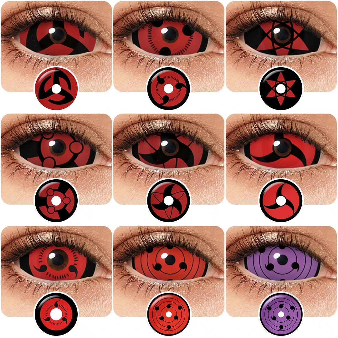 Pseyeche 1 Paar Sharingan Kontaktlinsen für Augen Halloween Cosplay Linsen 22mm rote Anime Linse Hatake Kakashi Linsen jährlich Image