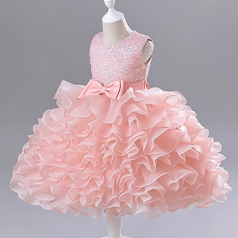 Prinzessin Mädchen Pailletten geschichtet geschwollene Party kleider Baby Kinder hochwertige elegante Hochzeit Blumen mädchen Ballkleid Kleid Kleidung Image