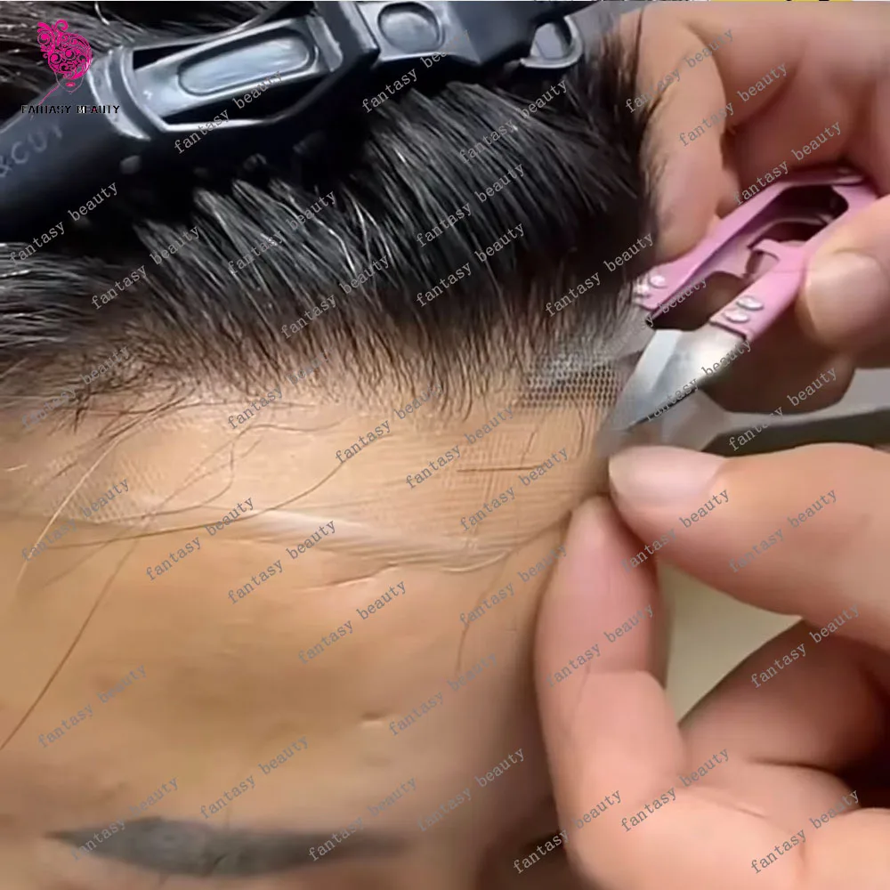 Natural Hairline Bleached Knots Q6 Lace Front Grey 1B65 Human Hair Mens Toupee Black Blonde Invisible Knots Capillary Prosthesis Image