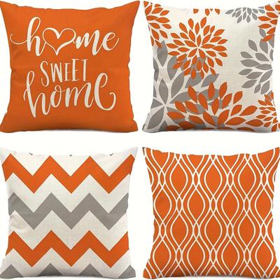 TEMU 4-pack Orange Geometric Pattern Pillowcases, Hand Wash Only, Zipper Closure, Woven Polyester, Soft & Comfortable Cushion Covers For Home & Bedroom Decor - No Insert Image