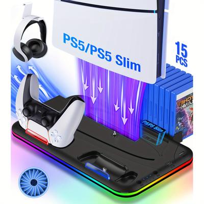 TEMU For Ps5 Accessories Dual Controller Charger Station For For Ps5 Slim/disc/digital With Rgb Light(not Fit )