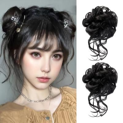 TEMU 2pcs Elegant Updo Hair Buns, High Temperature Fiber Synthetic Hair Extensions With Elastic Rope For Women, Messy Donut Style Hair Accessories For Daily Use Image